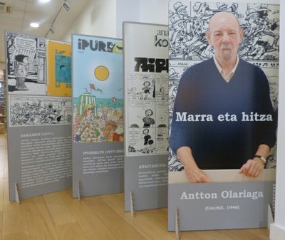 Antton Olariagaren lanari buruzko erakusketa Komikigunean hilabetez