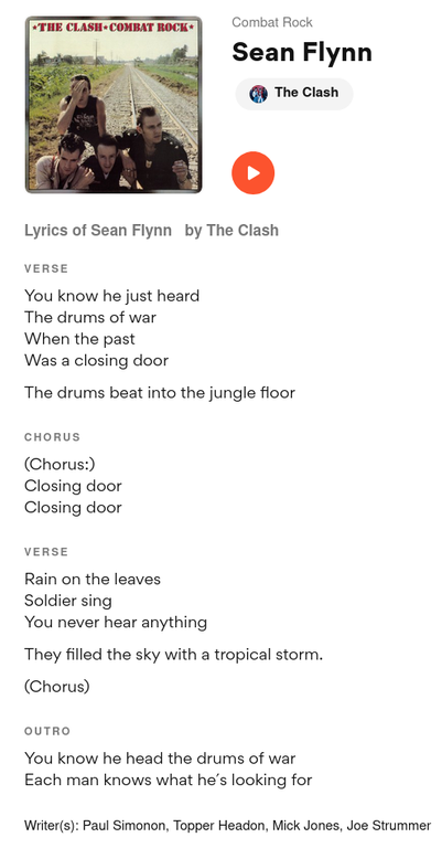 The Clash-en Sean Flynn abestiaren letra