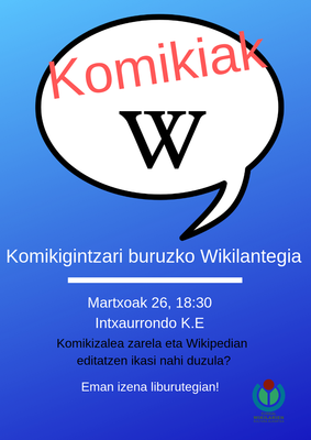 Komikigintzari buruzko Wikilantegia Intxaurrondo Kultur Etxean asteartean, hilak 26, 18:30ean
