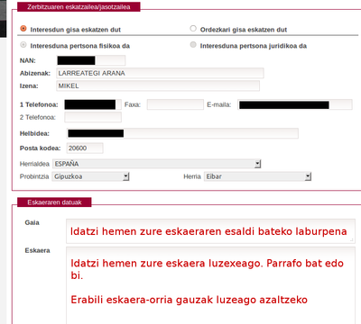 Eskaera formularioa bete Eskaera formularioa bete