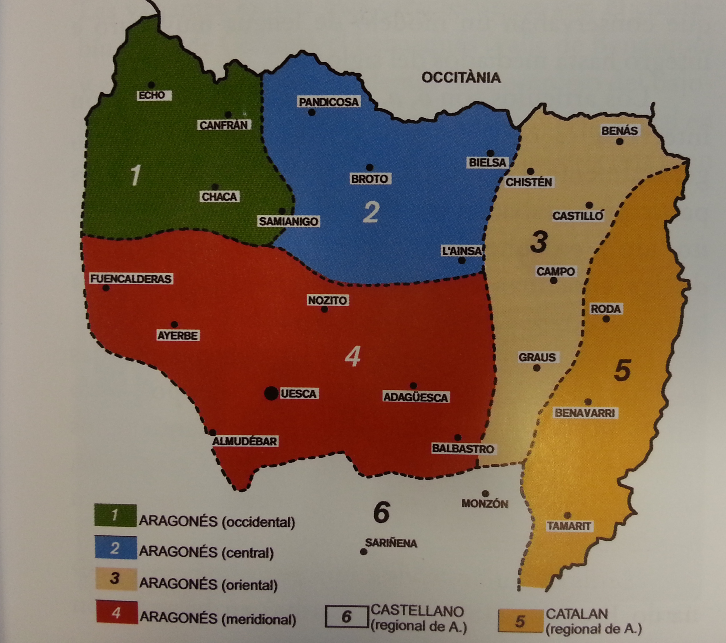 Aragoieraren dialektoen mapa