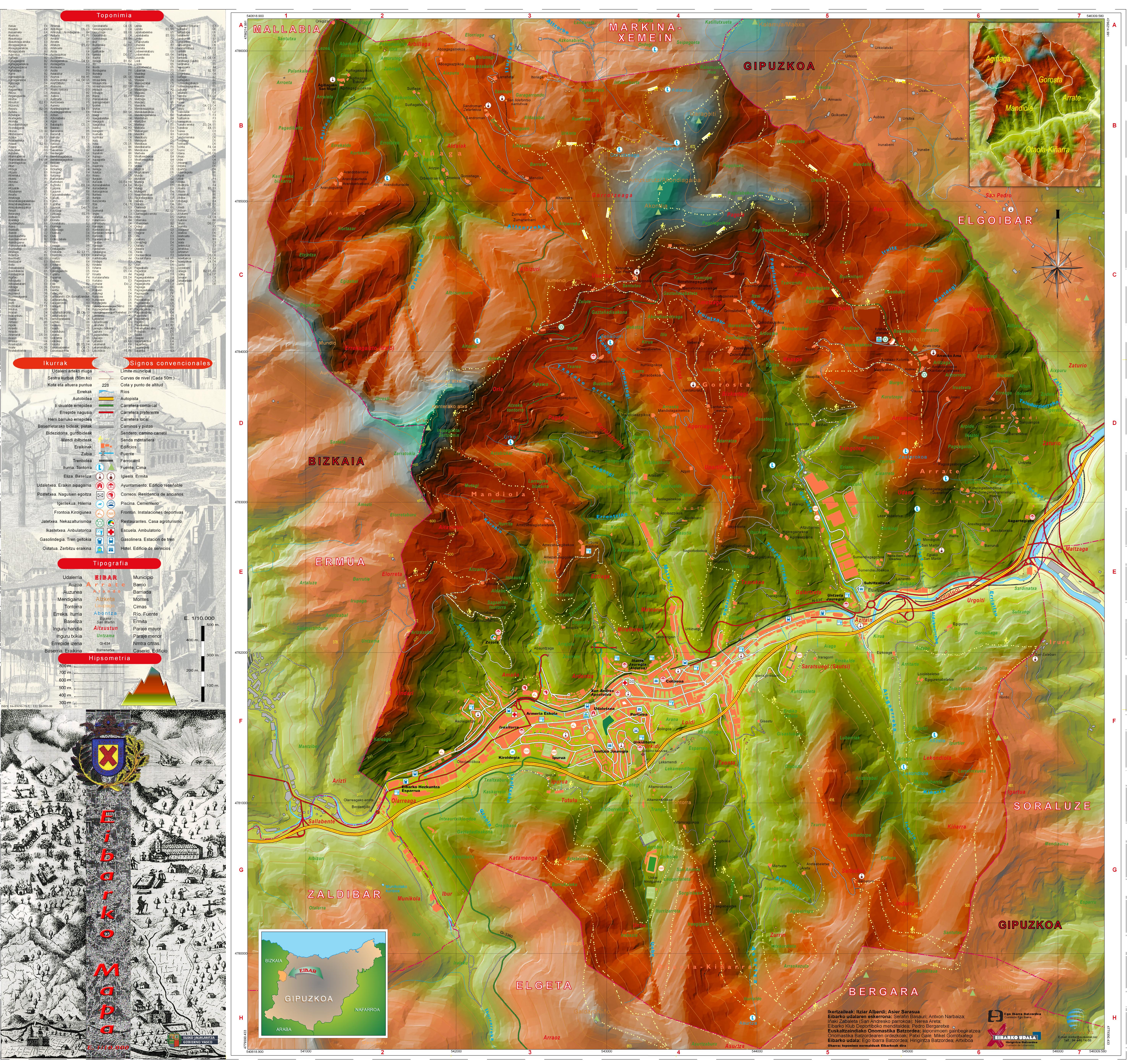 Eibarko mapa toponimikoa (Alberdi eta Sarasua; Egoibarra, Eibarko udala, 2005)